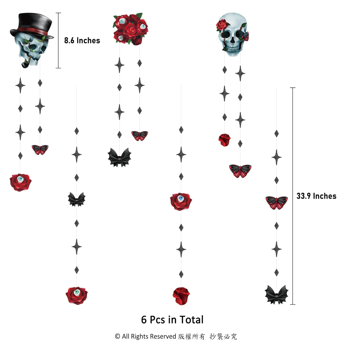 Cheerland Skull Rose Halloween Decorations Red Rose Skull Garlands Gothic Party Decorations Hanging Skeleton Streamers Witchy Decor Gothic Birthday Decoration Spooky Red Black Skull Banner Supplies