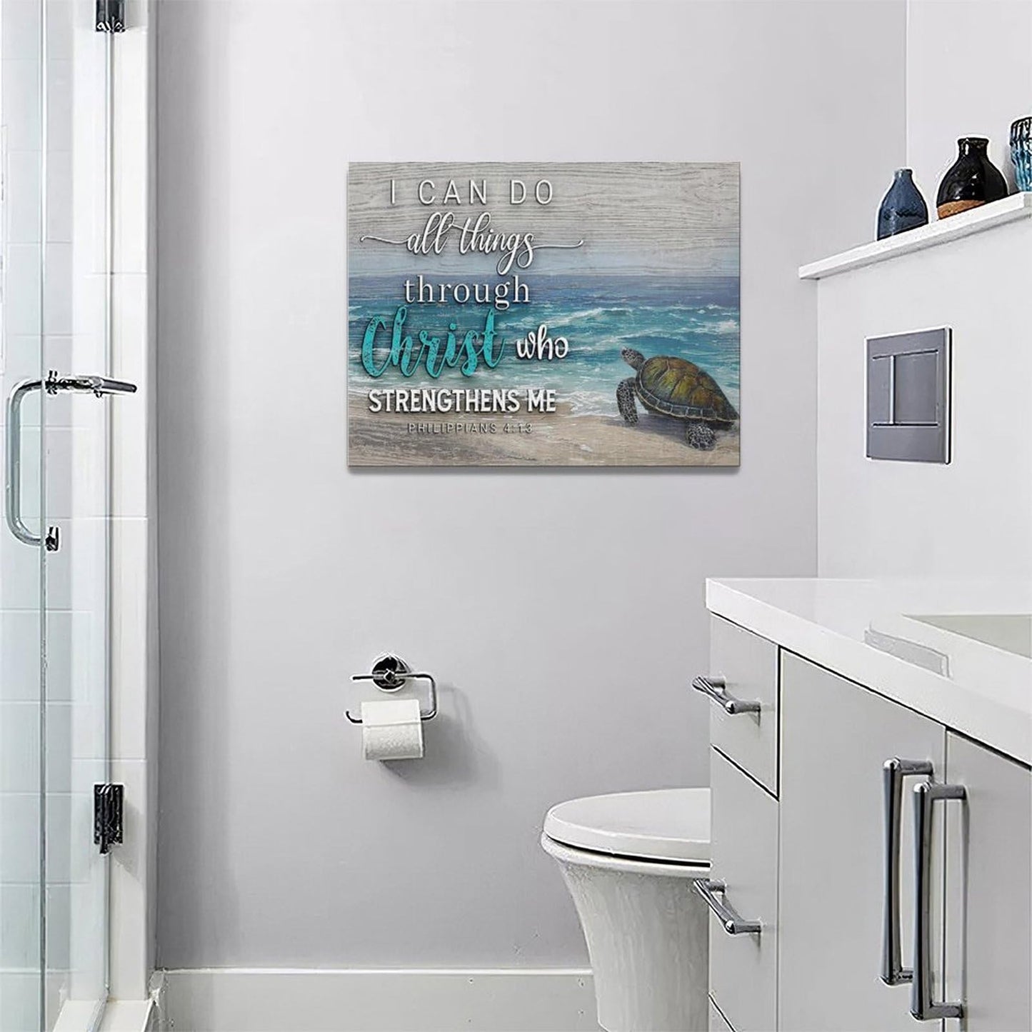 Christian Turtle Wall Art Inspirational Bible Verse Pictures Wall Decor Beach Ocean Canvas Prints Framed Modern Painting Artwork for Bedroom Office Living Room Bathroom Dining Room 16"x12"