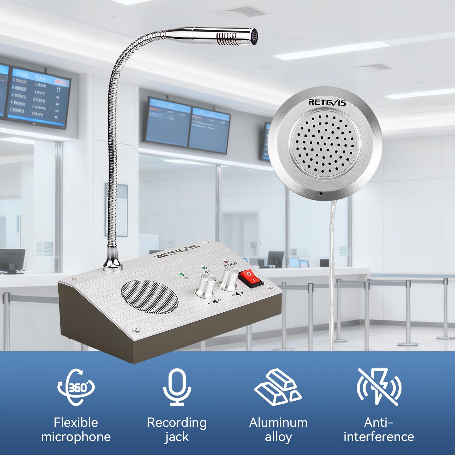Retevis RT-9908 Window Speaker,Window Intercom Dual-Way Voice,Window Speaker Intercom System for Business,Restaurant,Bank,Ticket Window