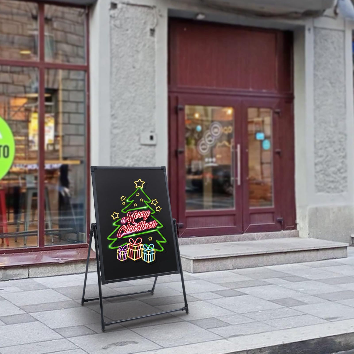 32"x24" LED Message Writing Board Standing A-Frame Menu Sign Board Illuminated Erasable Lighted Chalkboard Sign Menu Board with 8 Highlighters, Towel and Remote Control