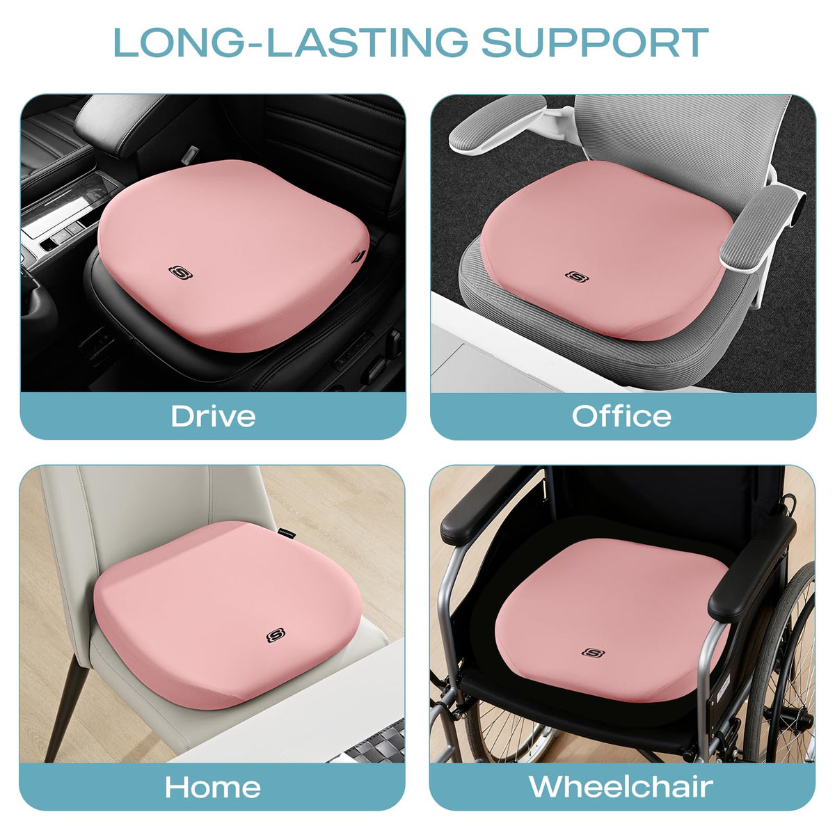 Skechers Seat Cushion Premium Gel & Memory Foam-Office Chair Cushion for Tailbone Pain Relief,Butt Pillow for Office Chair,Car seat Cushion,Long Sitting Office Workers,and Car Drivers,Pink