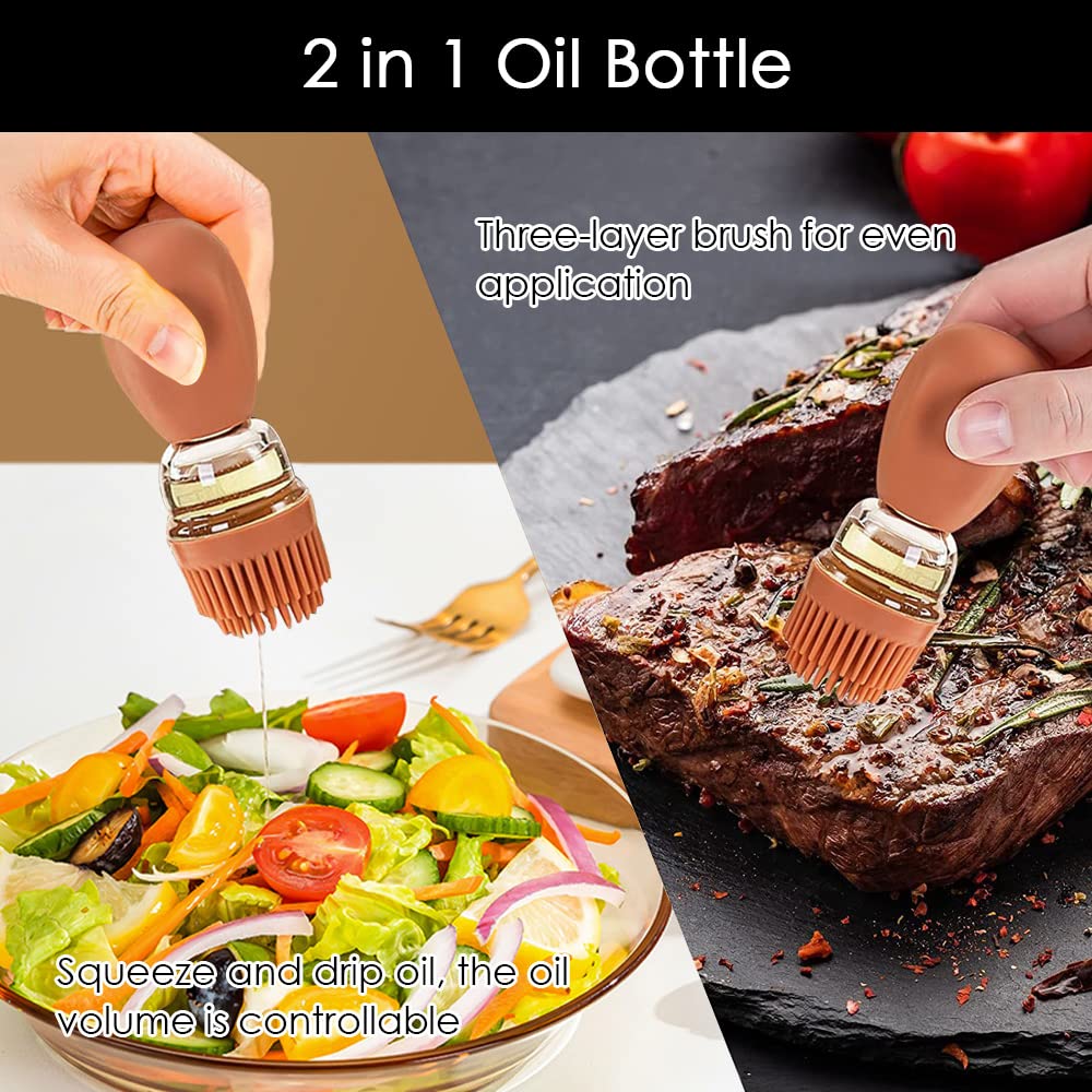 TINMIX Oil Dispenser with Brush - Glass Olive Oil Dispenser for Cooking, 2 IN 1 Oil Dispensing Bottle for Kitchen with Silicone Basting Brush for Vinegar Sauce BBQ Grill Frying, T-OB21, Blue