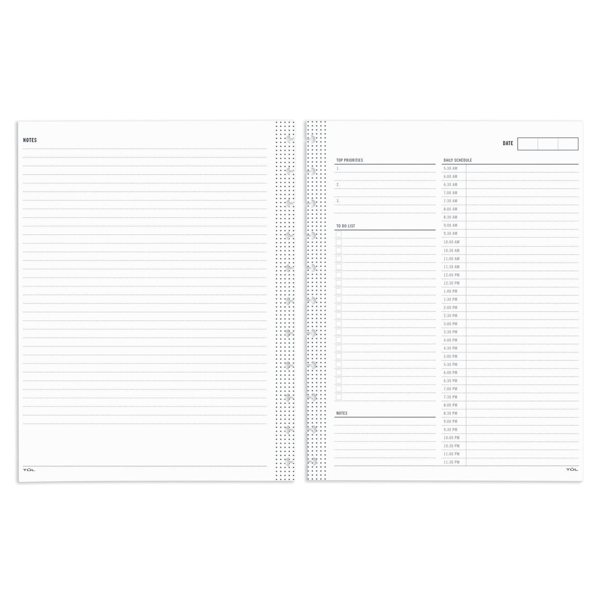 TUL® Discbound Undated Daily Refill Pages, 8-1/2" x 11", Undated, 50 Sheets