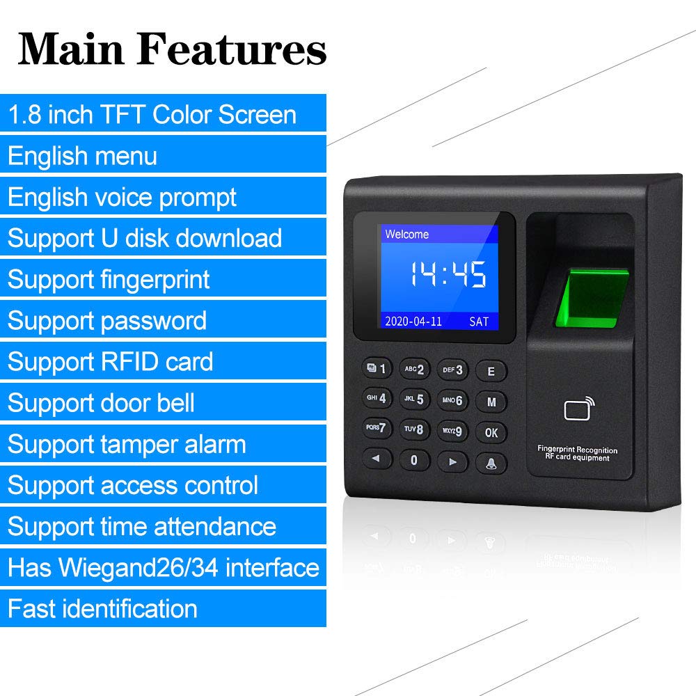 OBO Hands Full RFID Door Lock Access Control Fingerprint Keypad +180KG Electric Magnetic Lock+Power Aupply+Exit Button +Door Bell+5 Cards+ 5 keyfobs + Epoxy Tag