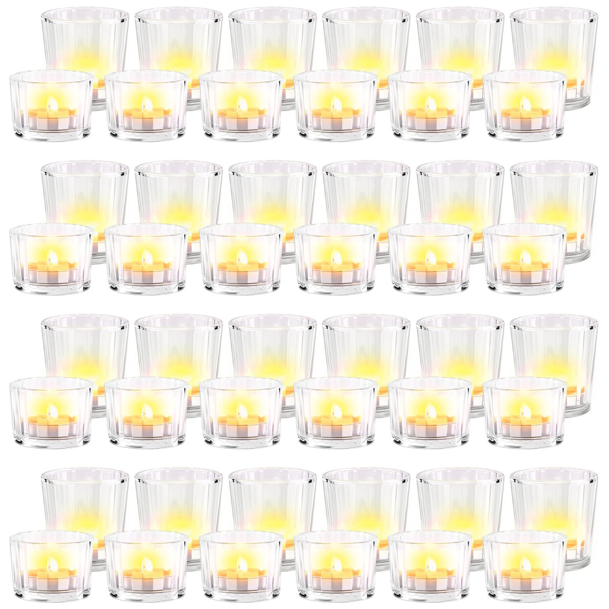 Mumufy 48 Pcs Assorted Votive Candle Holder Ribbed Clear Glass Tea Lights Candle Holder for Table Centerpiece Wedding Home Festival Party Decoration