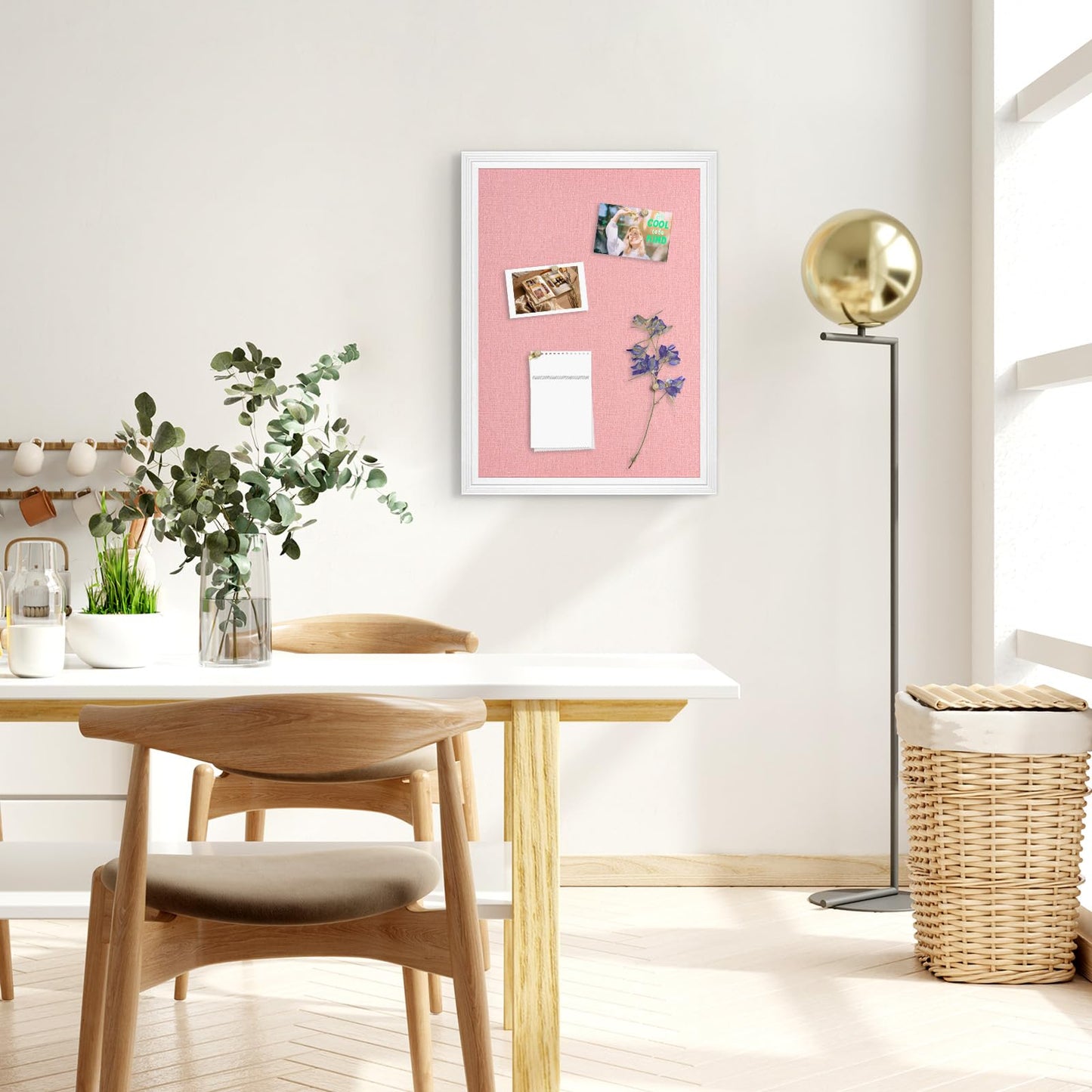 AMUSIGHT Large Pink Cork Board with Linen, 24" x 18" Hanging Wood Framed Bulletin Board, Picture Display Vision Board Corkboards for Wall Room School Office Decor, 10 Pushpins, 1 Pack