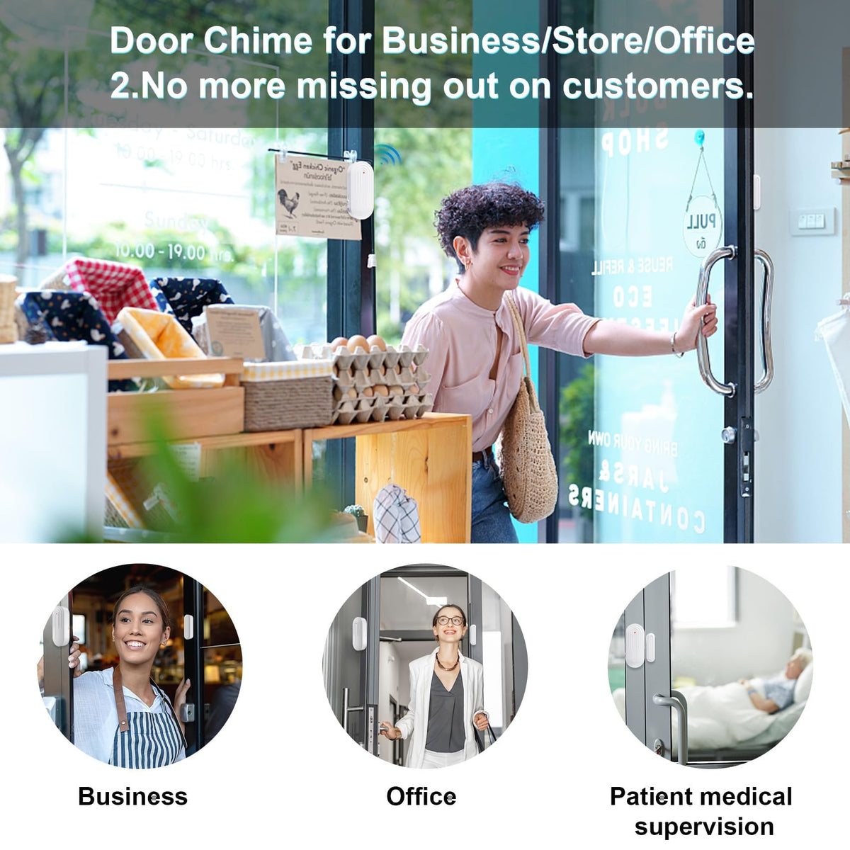SanJie Door Chime, Door Open Contact Sensor Alarm with 500 FT Range,26 Chimes 5 Adjustable Volume for Business/Store/Home/Office When Entering 2 Receivers +1 Sensors