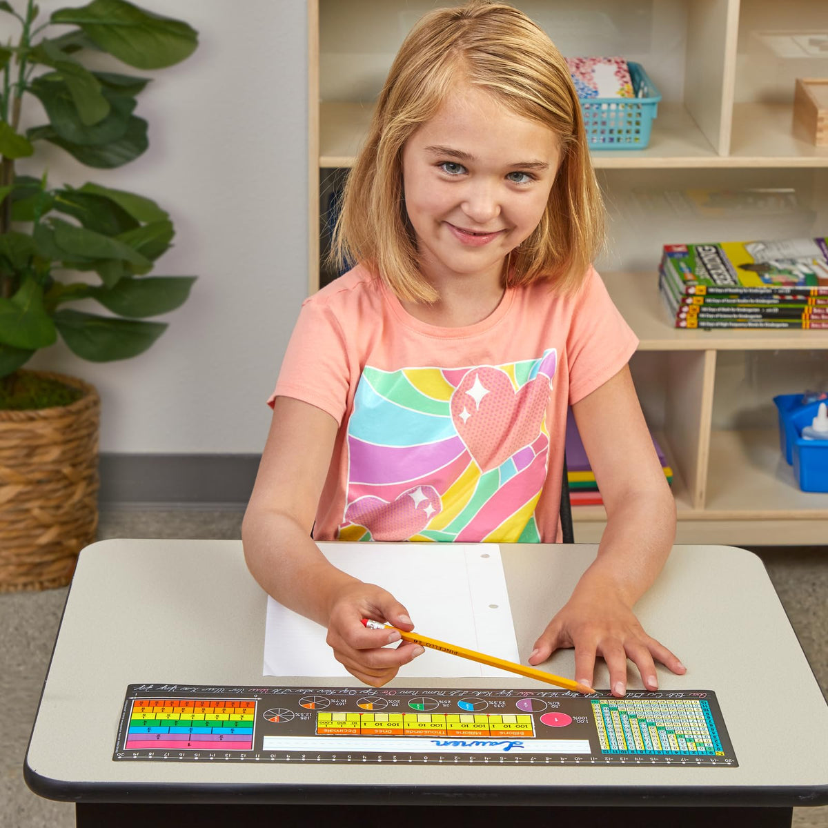 Really Good Stuff 24PK Chalkboard Style Grade 3-5 Self-Adhesive Vinyl Desktop Reference Nameplate with Cursive Letters, Multiplication Grid, Number Line, Place Values, Decimals, Percentages, Fractions