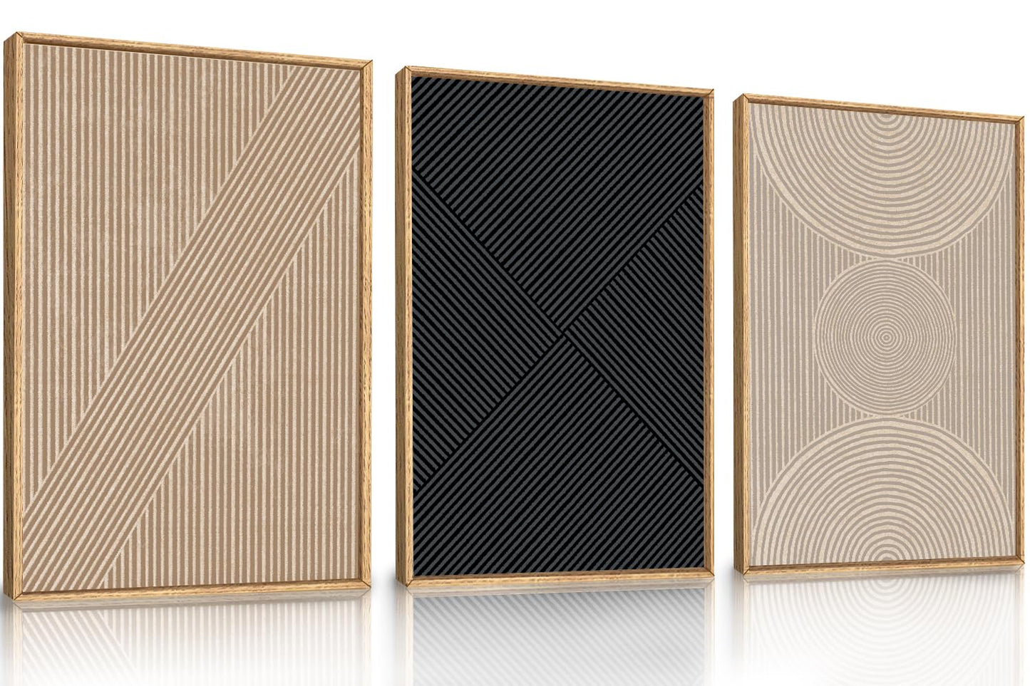 Ausril 3 Pcs Neutral Abstract Framed Wall Art, Mid Century Modern Canvas Wall Decor, Boho Geometric Line Wall Painting, Beige Minimalist Textured Art Print for Living Room Bedroom Office - 16x24inch