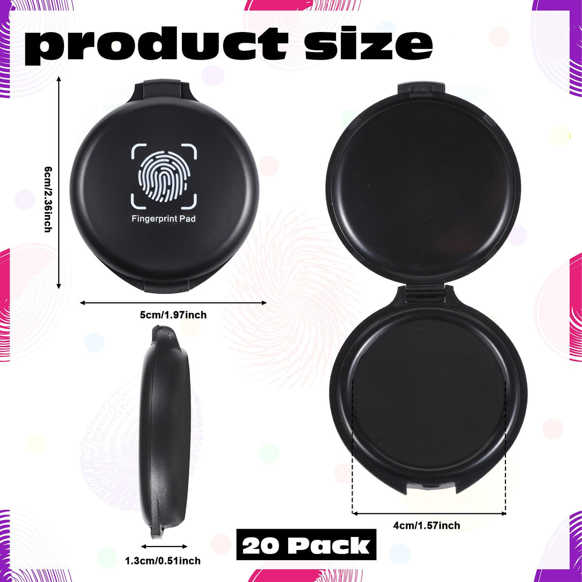 SHENLIU 20Pack Fingerprint Ink Pads, Portable Quick Dry Thumbprint Ink Pad Mini Black Stamp Ink Pads for Notary Supplies Identification Security ID Fingerprint Cards Home Office Law Enforcement, Black