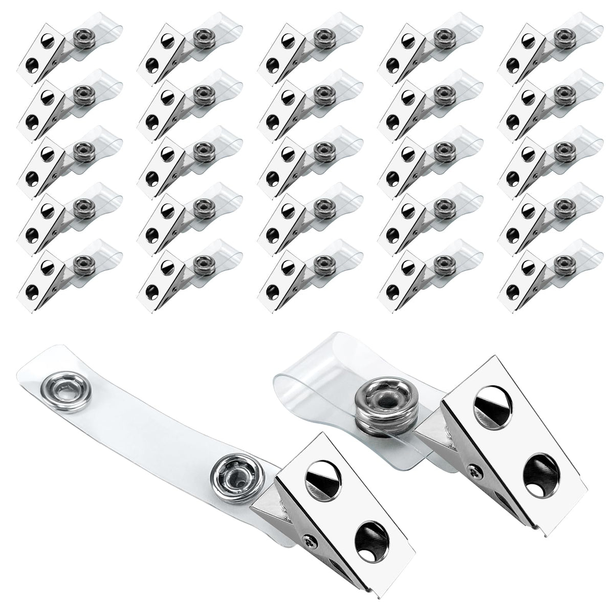 120 Pcs Metal ID Badge Clips with Clear PVC Straps,Heavy Duty Name Badge Holders with Clip,Badge Clip for Student Employee ID Badges (120)