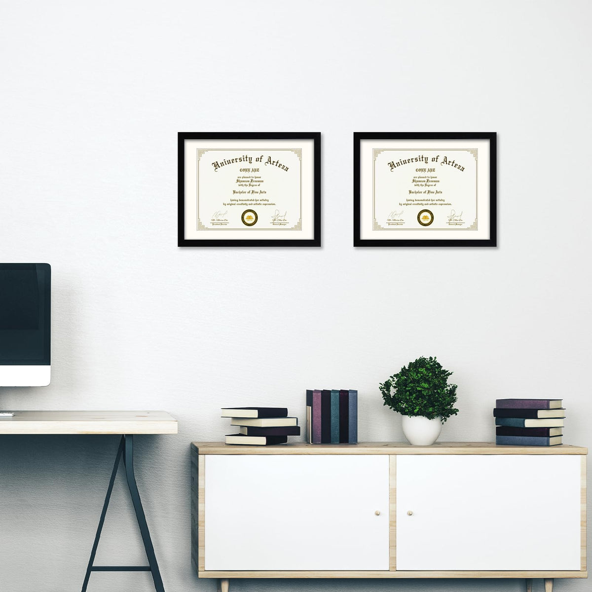 CORE ART 11x14 Black Certificate Frames with Mat,Display Diploma 8.5 x 11 or Document 11 x 14 without Mat,Multipack College Degree Frames for Wall or Tabletop Display,Set of 4
