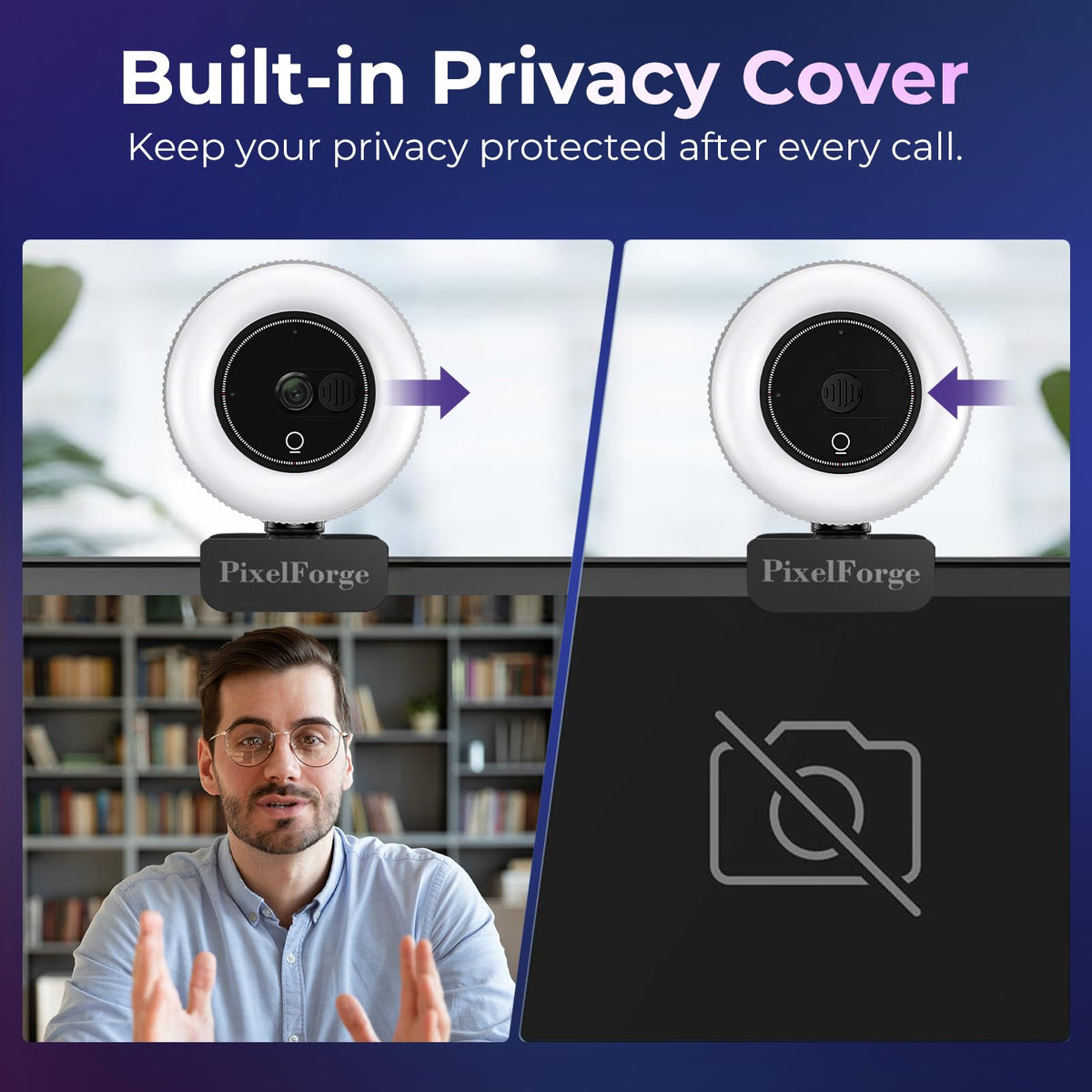 PixelForge 4K Webcam for PC with Microphone & Light & Privacy Cover, Web Camera for Desktop Computer/Laptop/Monitor/Mac, 4K UHD Sony Sensor, PDAF Auto Focus, Dual AI Noise-Cancelling Mics, USB Camera