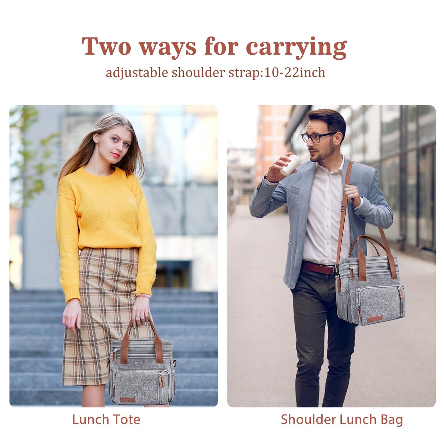 Lunch Box & Lunch Bag for Women Men, Expandable Large Insulated Adult Lunch Bag with Strap, Double Deck Leakproof Lunchbox Durable Cooler Bags for Work Picnic Beach,16L, Gray