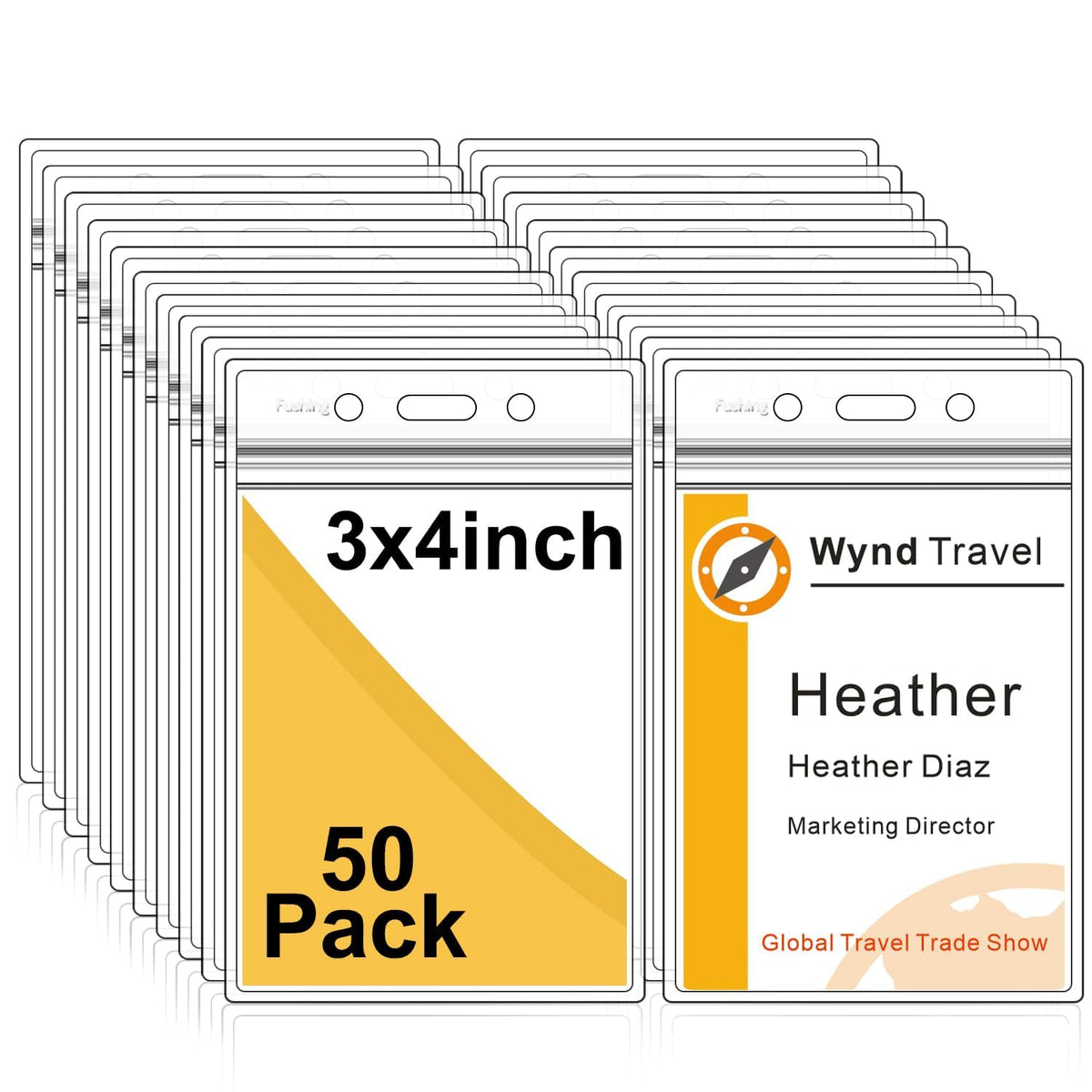 Fushing Pack of 50 Clear Plastic Vertical Badge Holders, Name Tag Holders, Card Holders (L)