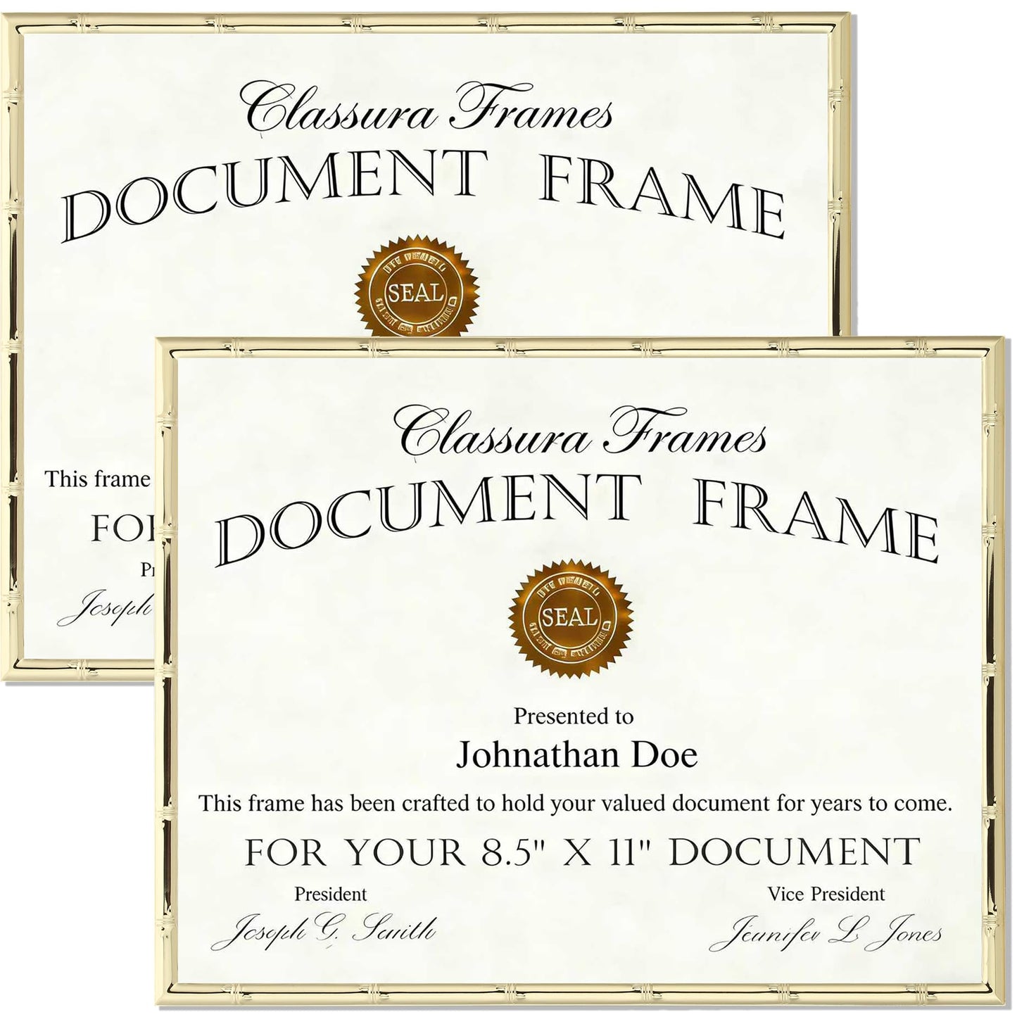YiPinYin Gold 8.5x11'' Bamboo Detail Designs Metal Certificate Frame 2pack,8.5x11'' Document Frames,Elegant Gold Plated Certificate Frames With Soft Touch Velvet & Backing for Desktop and Wall Décor
