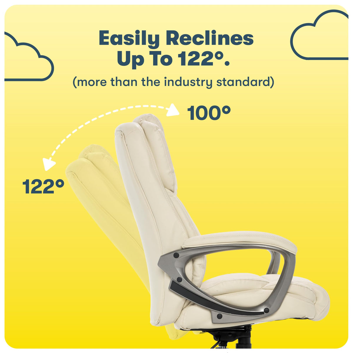 Serta Garret Executive Office Chair, Ergonomic Mid-Back with Lumbar Support, Semi-Plush Cushion and Body Pillows, Padded Armrests, Swivel Base, Bonded Leather, Ivory White