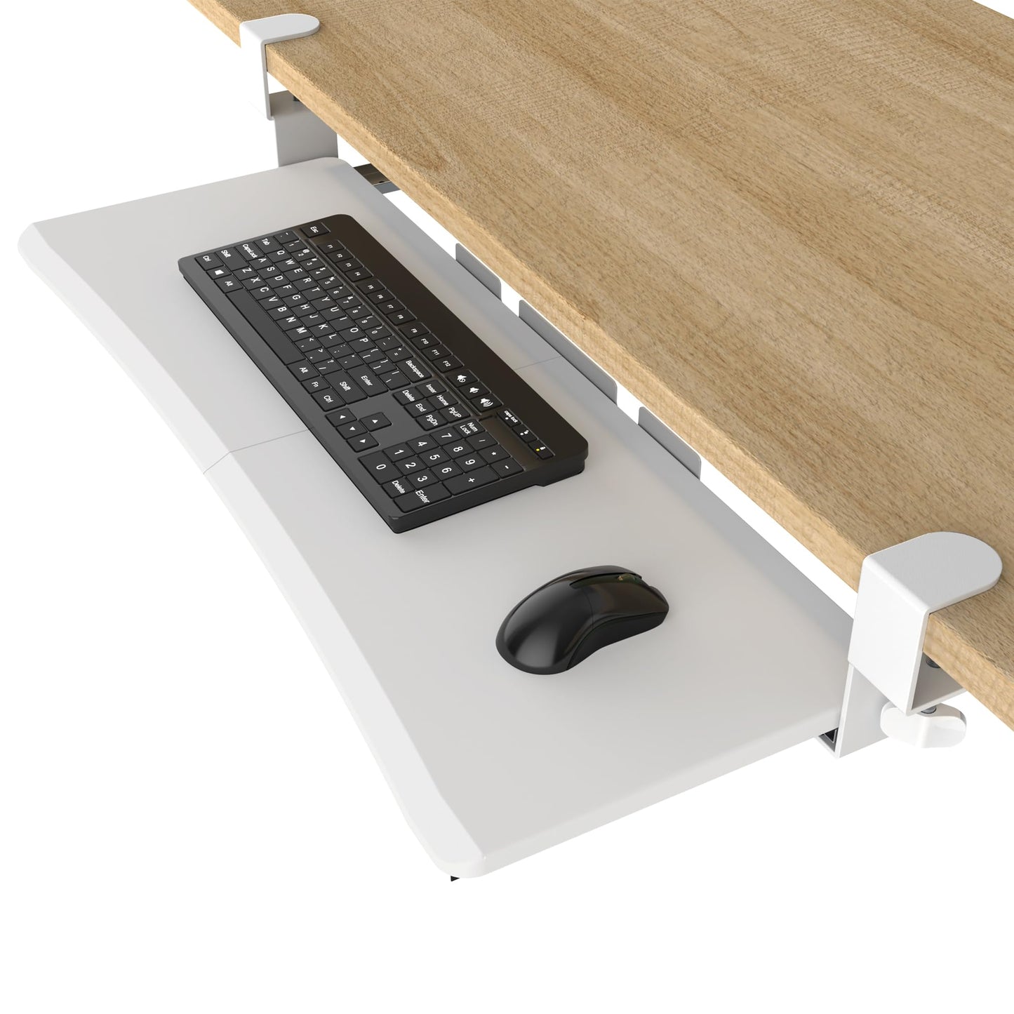 UPGRAVITY Extra Large Keyboard Tray Under Desk - Slide Out with Sturdy C-Clip Mount System, 31.5" (35.8" Including Clamps) x 11.8" Put-Out Keyboard Tray Computer Drawer for Ergonomic Typing, White