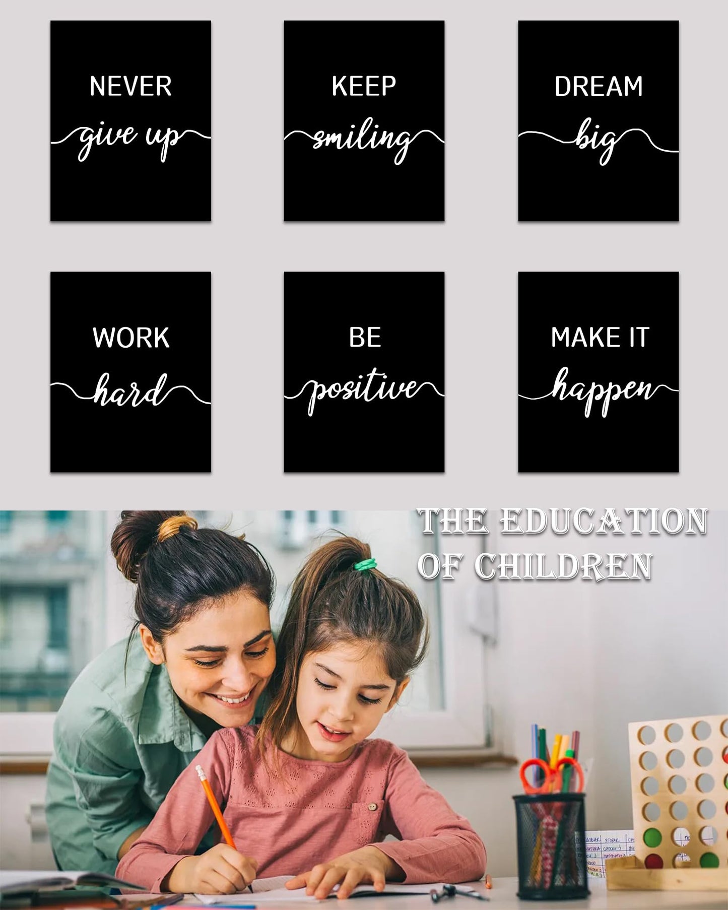 Drsoum Motivational Wall Decor Inspirational Office Wall Art Framed Black Quotes for Living Room Encouraging Canvas Posters for Office Bedroom Sayings - 8 x10in x6 PCS (Framed)