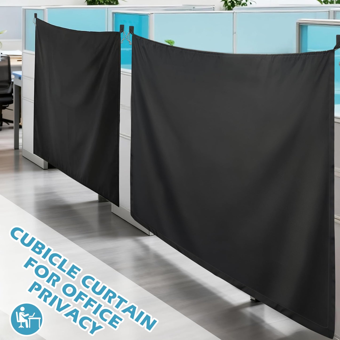 78 X 53 Inch Cubicle Curtain for Office, Blackout Privacy Curtains for Room Divider with Self Adhesive Hook Privacy Door Partition, Black
