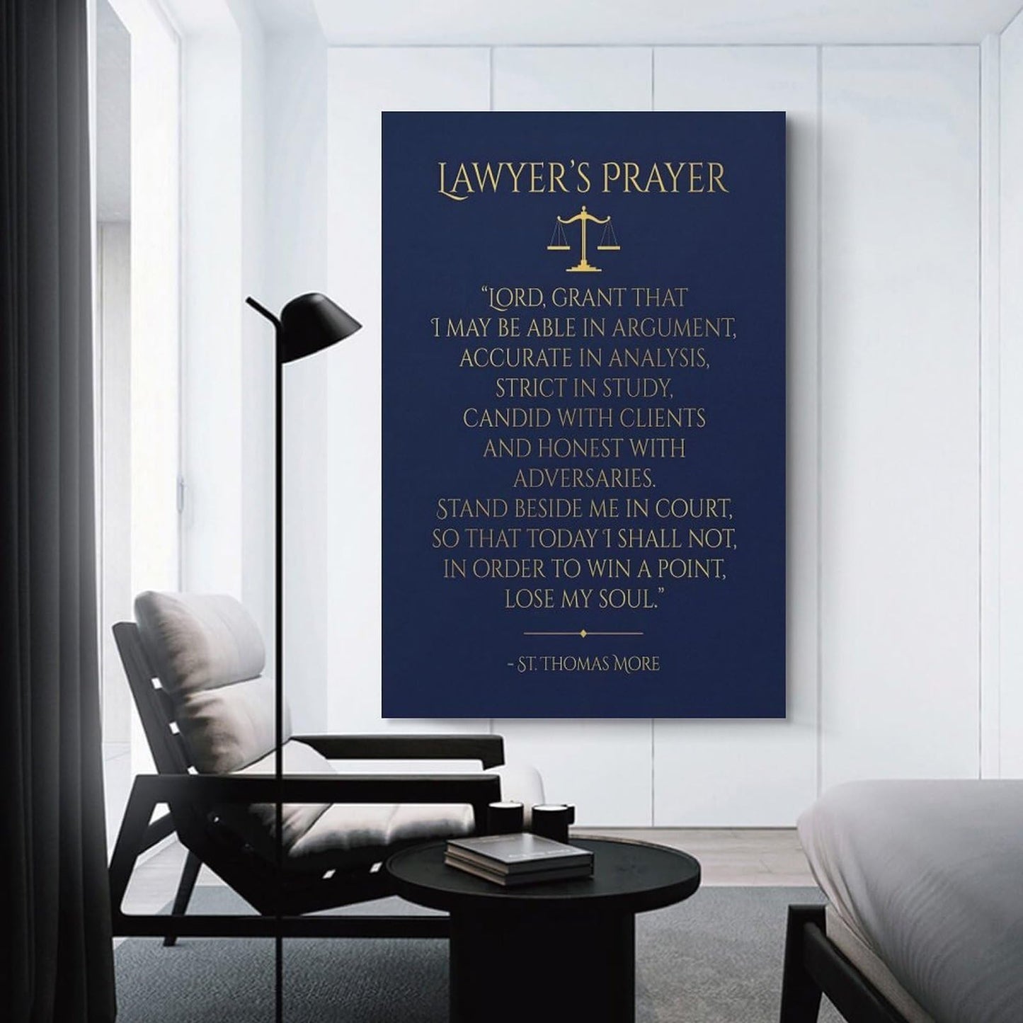 Prayer Quote For Lawyers Scales Of Justice Saint Thomas More Navy Canvas Printing Wall Art Print Decor Poster Scandinavian Bohemian for Attorney Office Courtroom Living Room Bedroom 12x18inch(30x45cm)