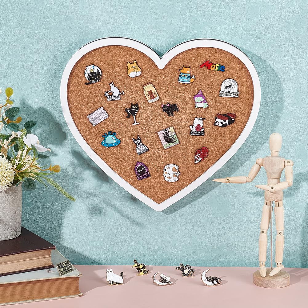 BENECREAT White Heart Pin Cork Board, 0.7 Inch Thick Bulletin Display Board with White Frame for Brooch Pin Storage, Office Home Festival Valentine's Decor, 11.8x10.7 Inch