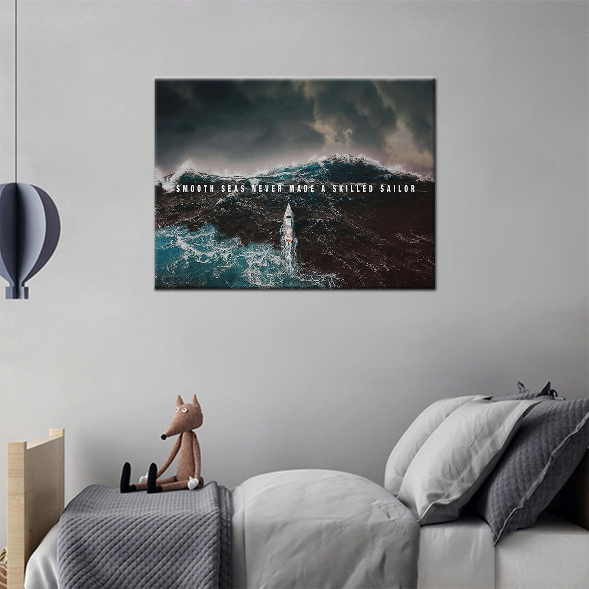 PSYYSP Skilled Sailor Nautical Motivational Wall Decor Framed Ocean Storm Canvas Art Inspirational Sea Quote Poster for Executive Office Modern Living Room Maritime Artwork 24x18 Inch