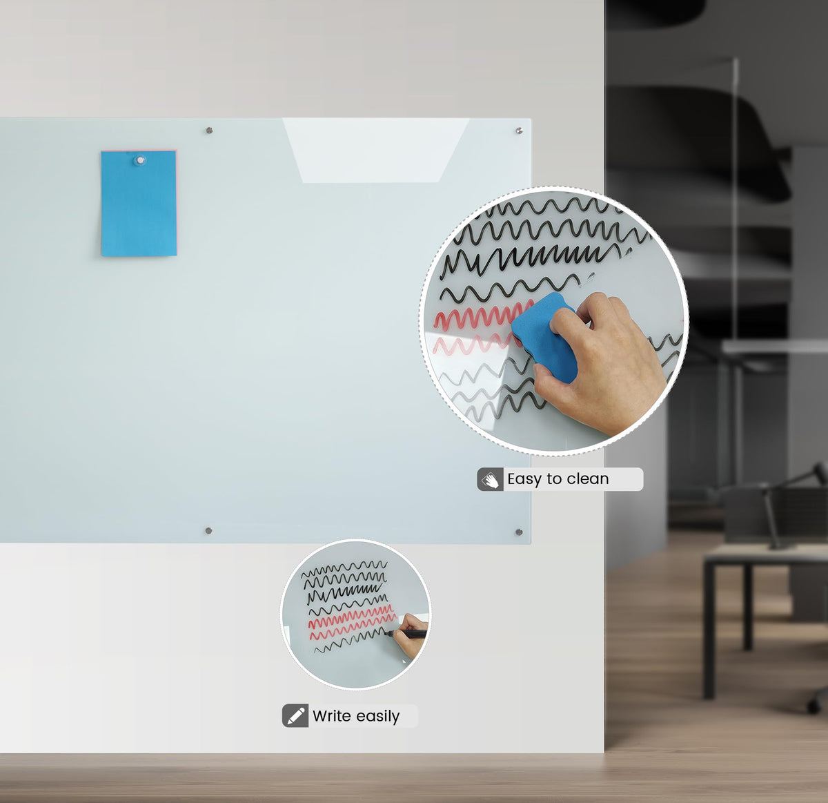 Glass Magnetic Dry Erase Board 72"x48" Frameless Wall Mounted Glass White Board for Wall, Large Frameless Magnetic glassboard for Office, Home & School