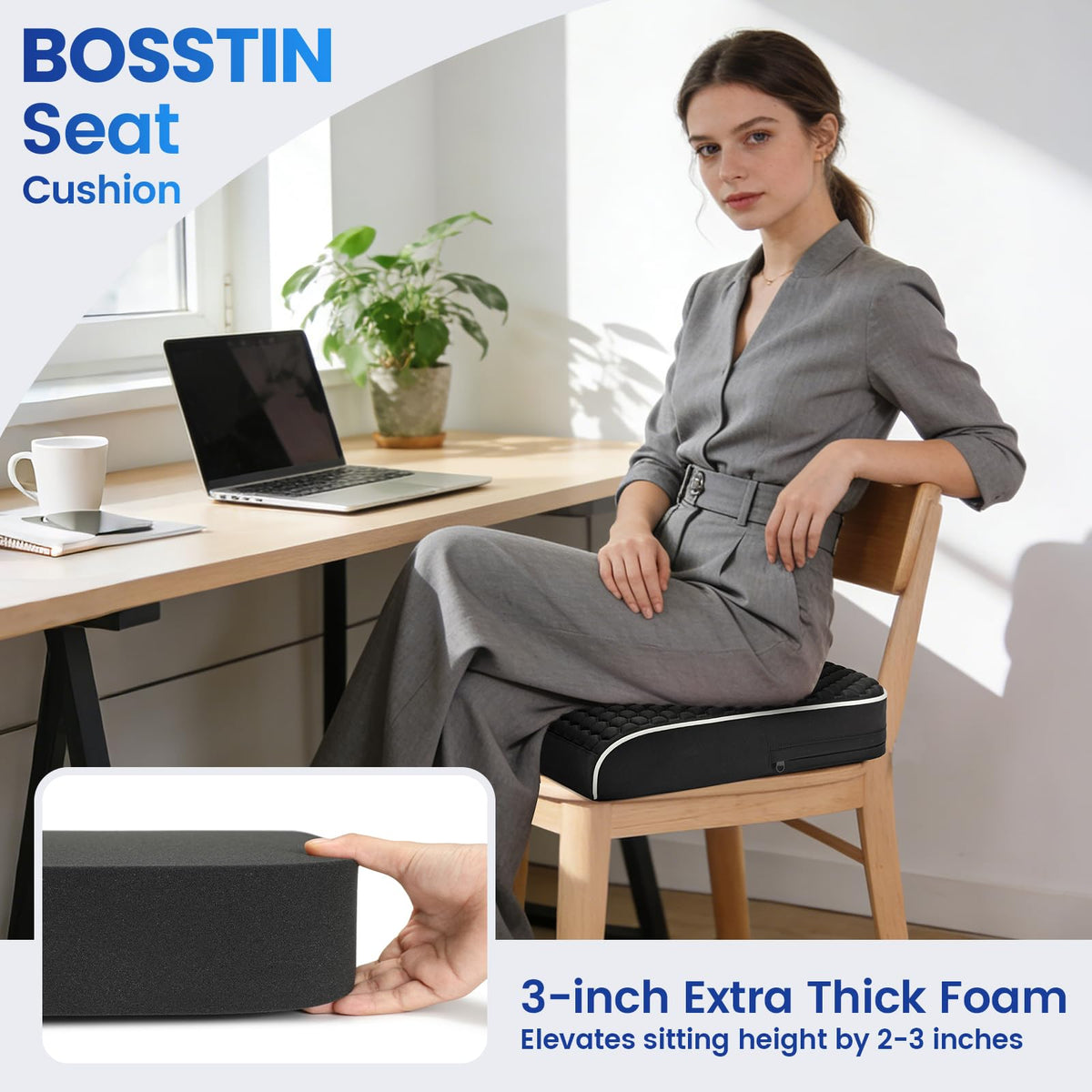 Extra Large Office Chair Cushion (19"x17"x3"), Seat Cushion with Honeycomb Message Dots & High-Resilient Foam for Back & Tailbone Pain Relief, Butt Pillow for Long Sitting, Car Seat, Wheelchair, Floor