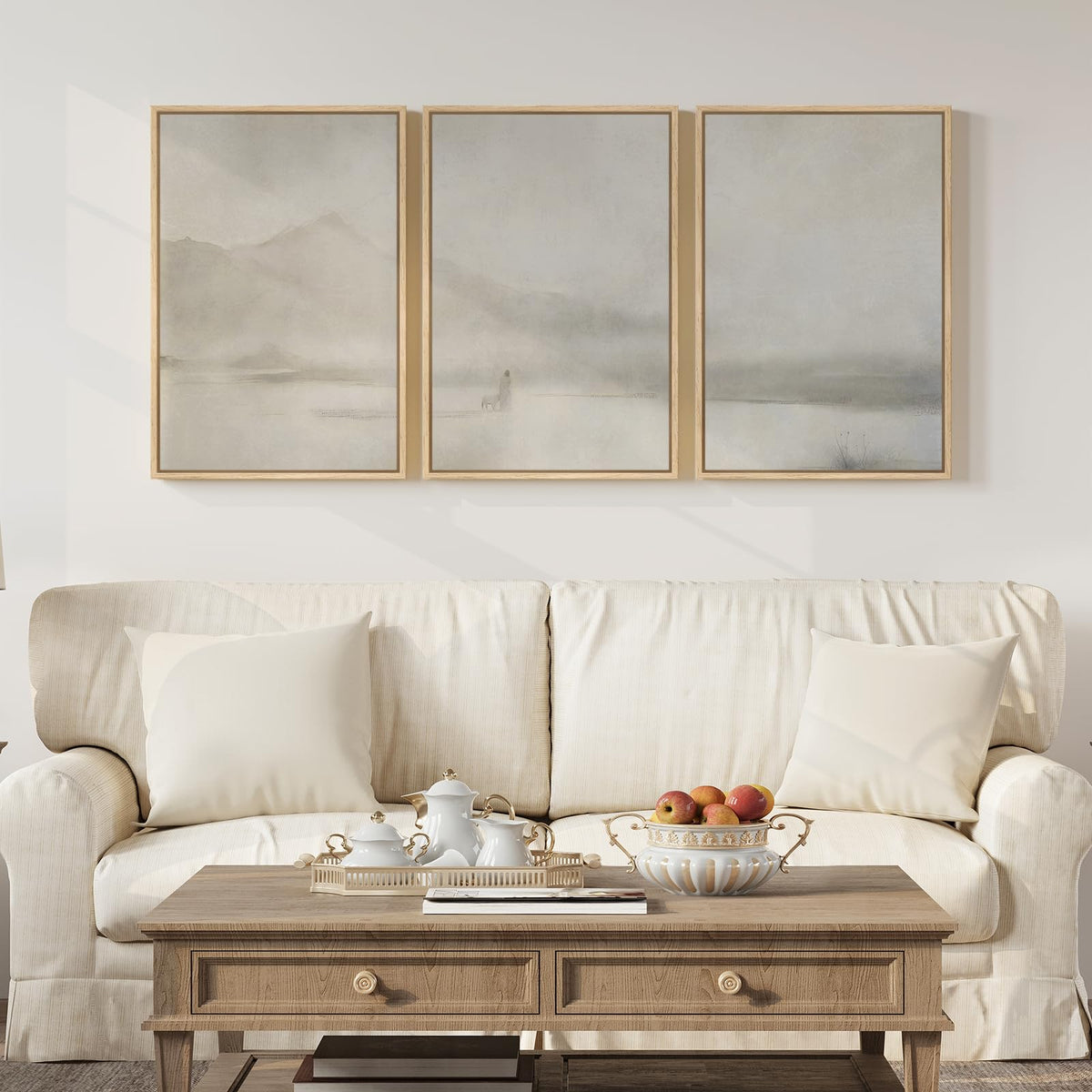 Framed Christian Wall Art Set of 3, Jesus Leaves the 99 Sheep Framed Canvas Prints, Neutral Beige Minimalist Scripture Artwork for Living Room Bedroom Prayer Room Office, 16x24 Inch