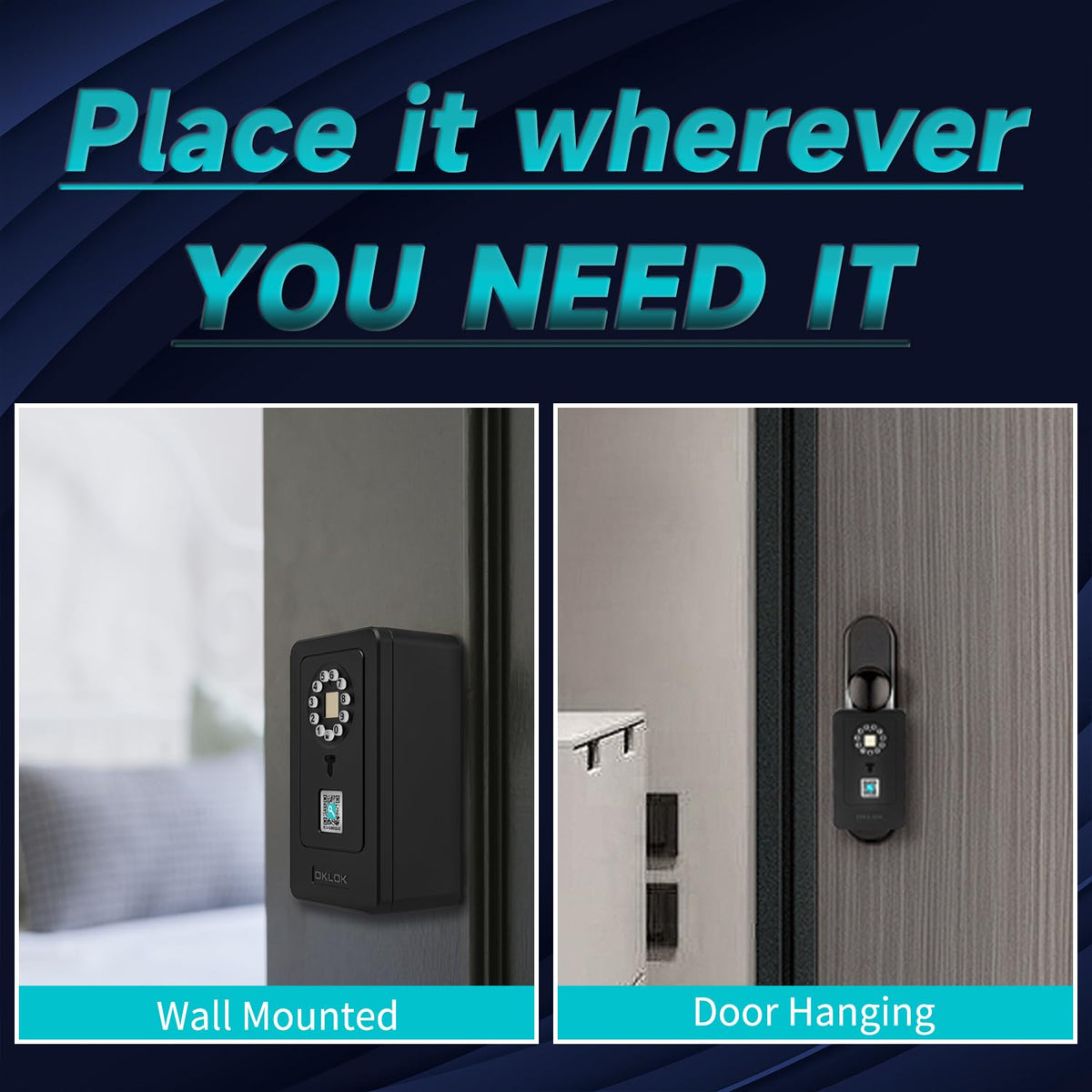 SFW New Smart Lock Boxes, Fingerprint Key Box Bluetooth Key Box with App Control & Passcode, Waterproof Wall Mounted & Door Hanging Security Lock Box (Fingerprint Unlock)