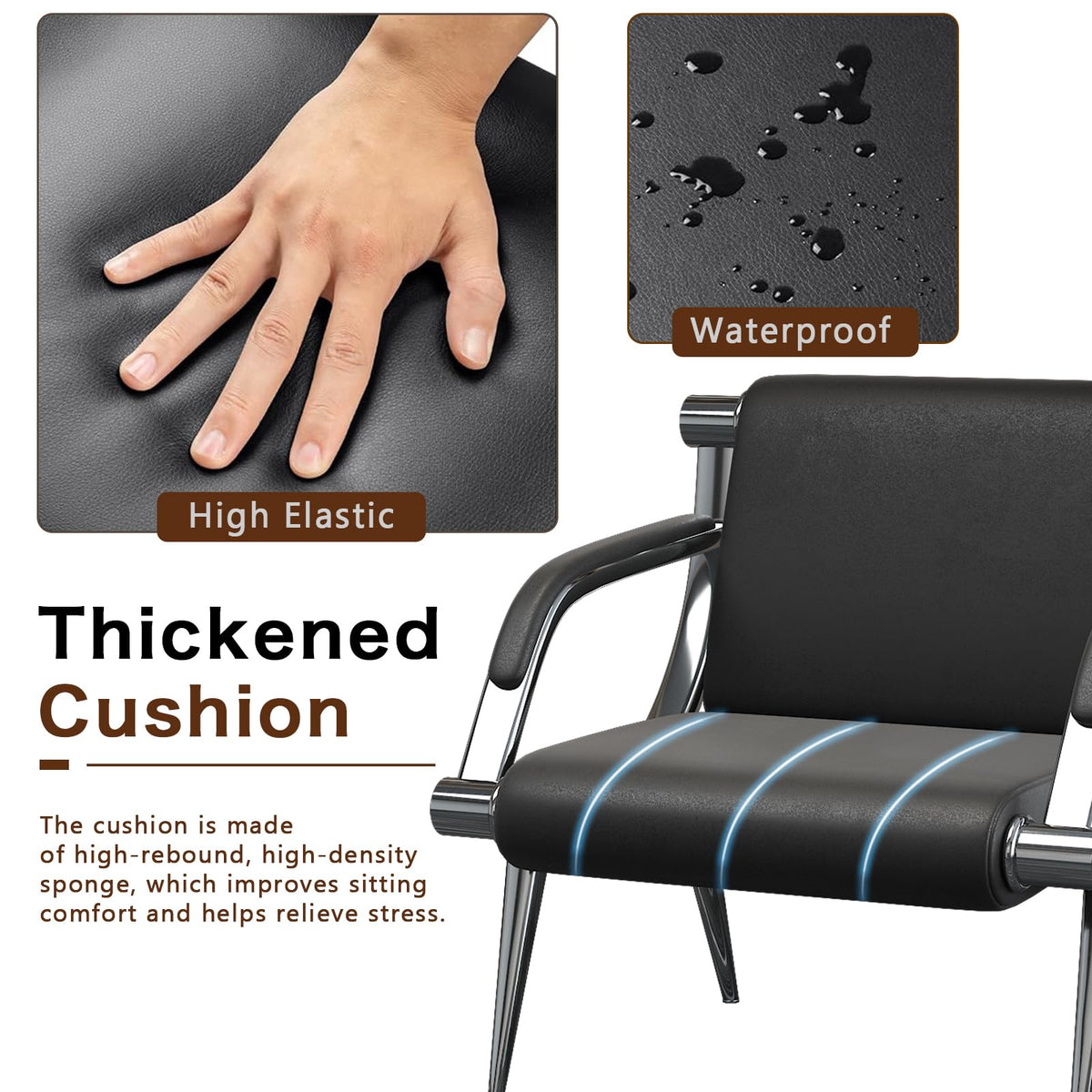 wonline 3 Seat Waiting Room Chair with Armrest PU Leather Office Furniture, Office Guest Seating Lobby Conference Reception Chairs for Airport Clinic Hospital Bank Salon Barber(Black)