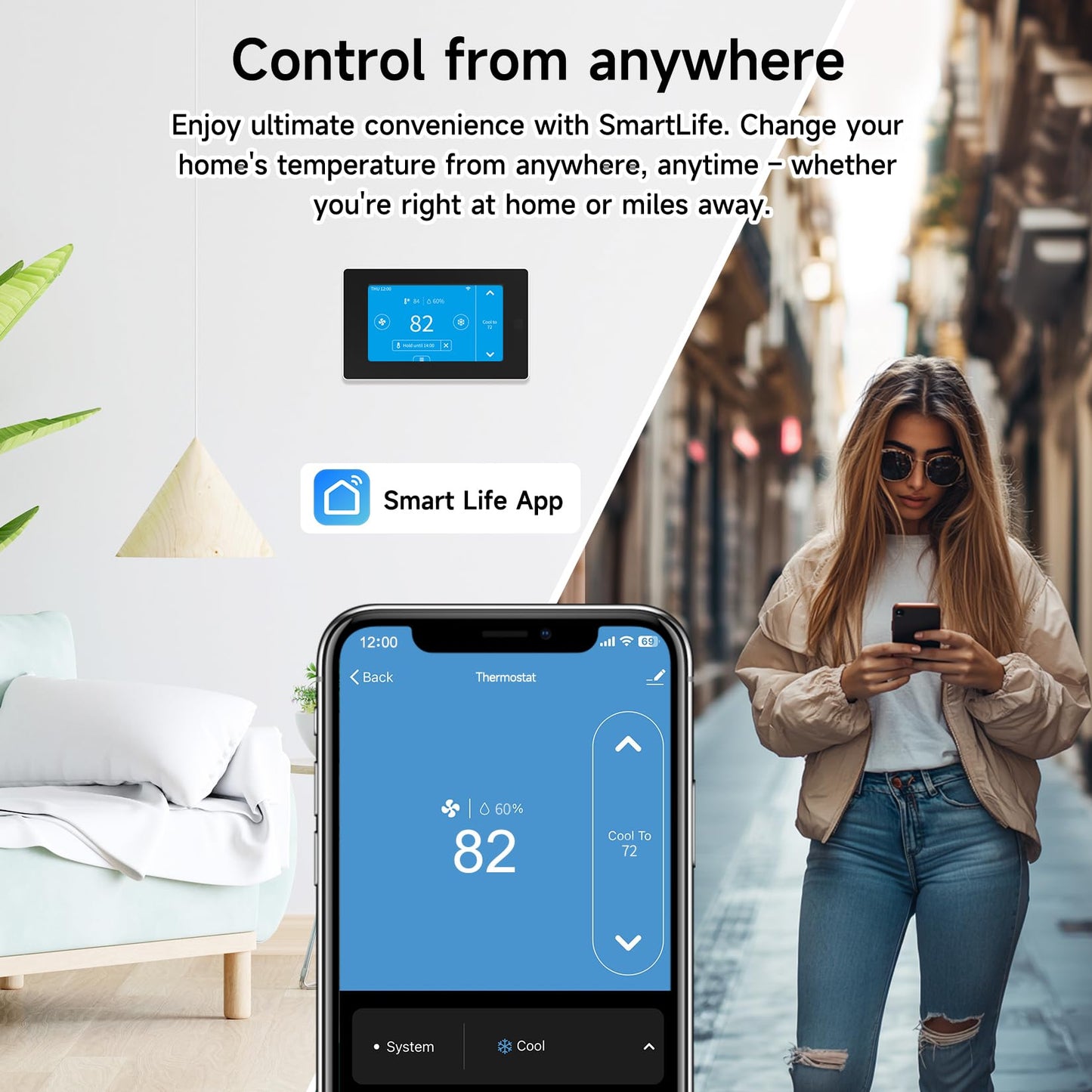Smart Thermostats for Home with C-Wire Adapter, WiFi Thermostats Programmable Compatible with Alexa and Google Assistant,Energy Saving, Remote Control Tuya/Smart Life, C-Wire Require