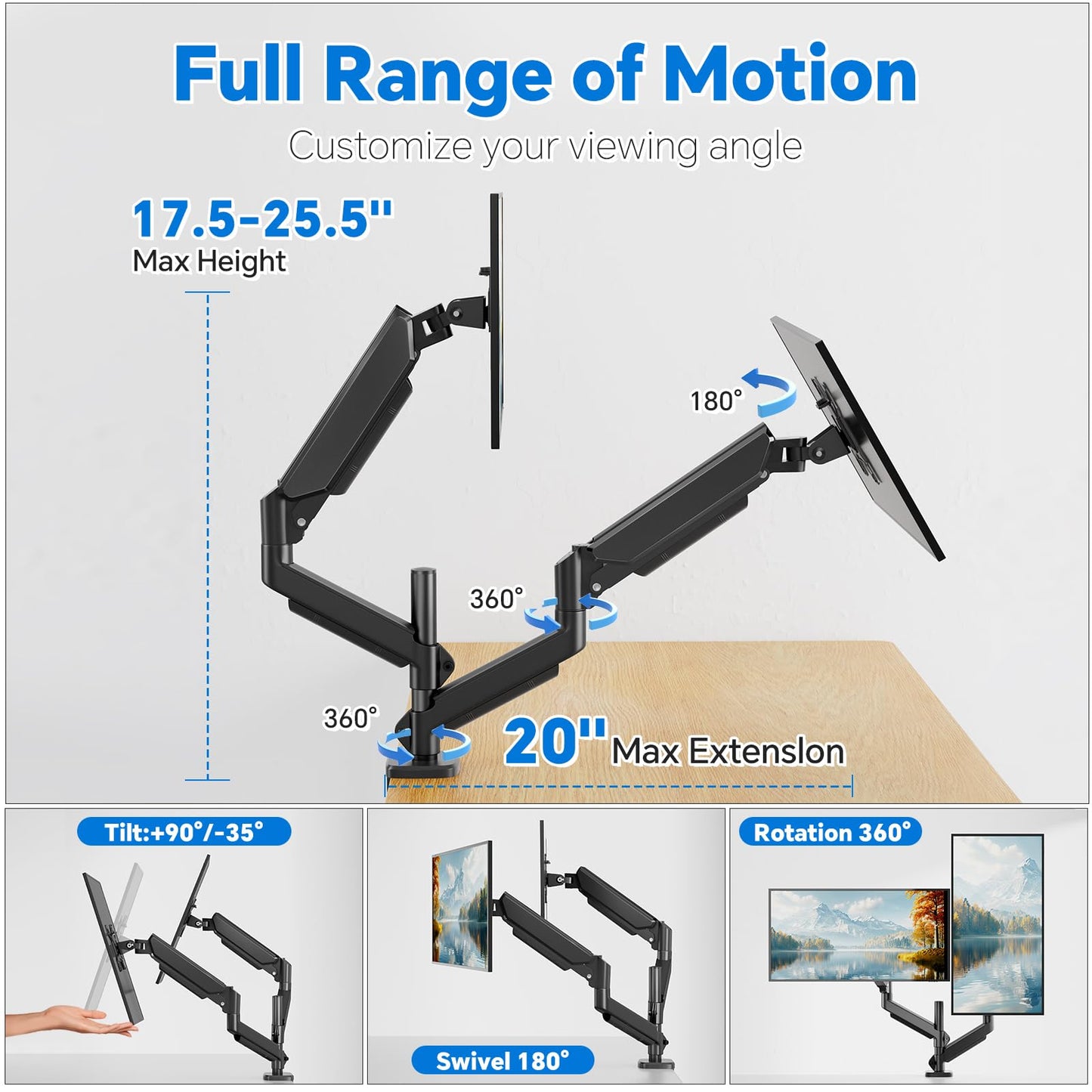 Simple Trending Dual Monitor Stand for 17-27 inch Computer Screens, Computer Stand, Adjustable Stand for 2 Monitors Holds up to 20 lbs, (Black)
