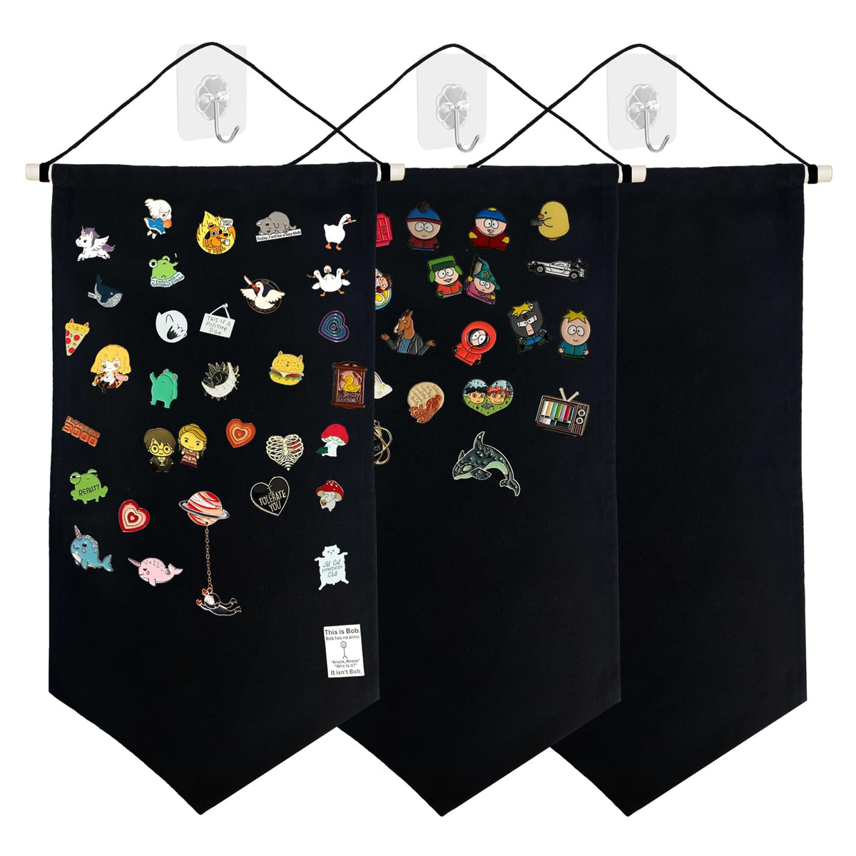 Artenny 3PCS Pin Display Banner Board, Enamel Pin Collection Display Holder with Hooks, Pin Board for Enamel Pin, Wall Hanging Brooch Jewelry Organizer (A)