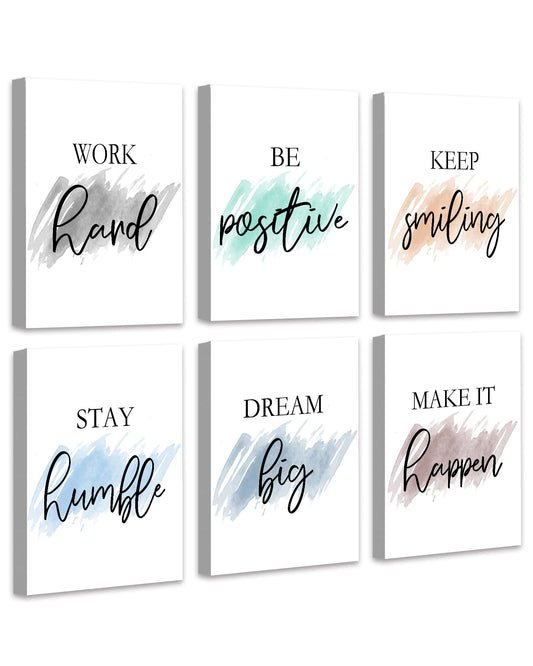 Drsoum Motivational Wall Decor Inspirational Office Wall Art Quotes 12” x16” Framed Wall Art for Living Room Encouraging Canvas Posters for Office Bedroom Sayings - Set of 6 PCS Framed
