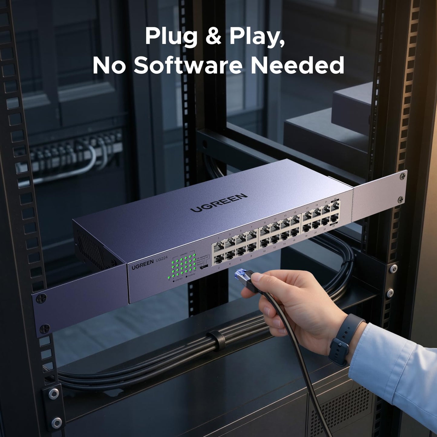 UGREEN 24 Port Gigabit Switch, Rackmount Plug & Play Ethernet Switch, 4 Mode, Unmanaged Network Splitter for Office & Business, Metal Fanless Desktop & Wall Mount Hub for NAS, PC, Printer, Router