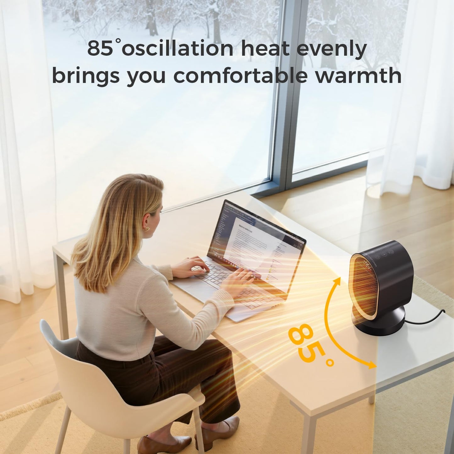 BREEZOME Space Heaters for Indoor Use, 1500W Fast Heating Ceramic PTC Space Heater with Thermostat 24H Timer, 85°Oscillating Quiet Electric Heaters for Indoor Office Desktop Home
