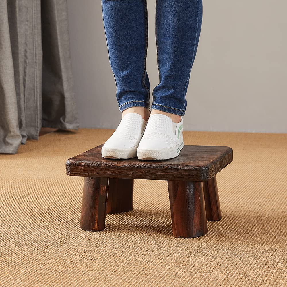 SINOBEST Wooden Stool, Rectangular Bedside Step Stool, Step Ladder for Kitchen & Bathroom, Foot Rest Stool Under Desk, Super Sturdy Hold Up to 500 LBS