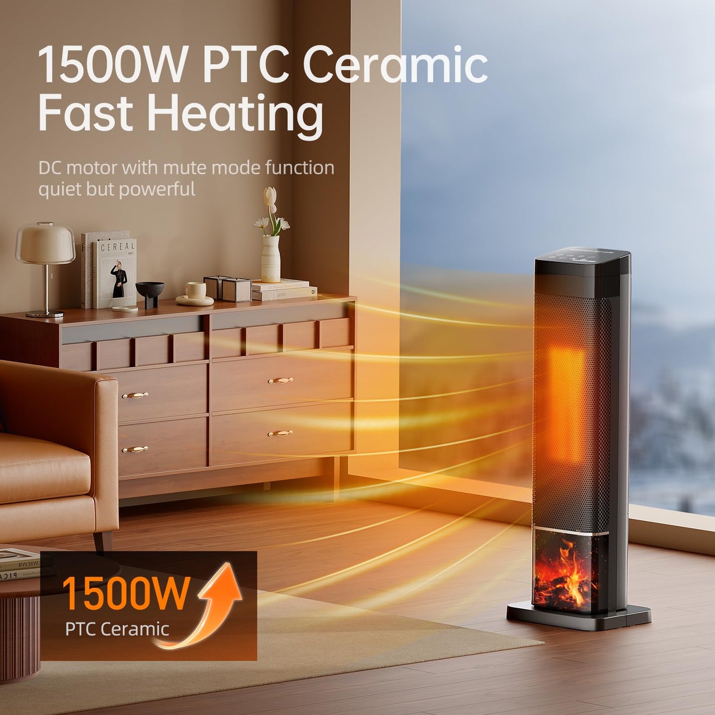 HALMUN Space Heater, 1500W PTC Ceramic Heaters for Indoor Use with Remote, 24H Timer, Oscillation, Tip-Over and Overheat Protection, Fast Safety Heat for Home Office- Upgraded