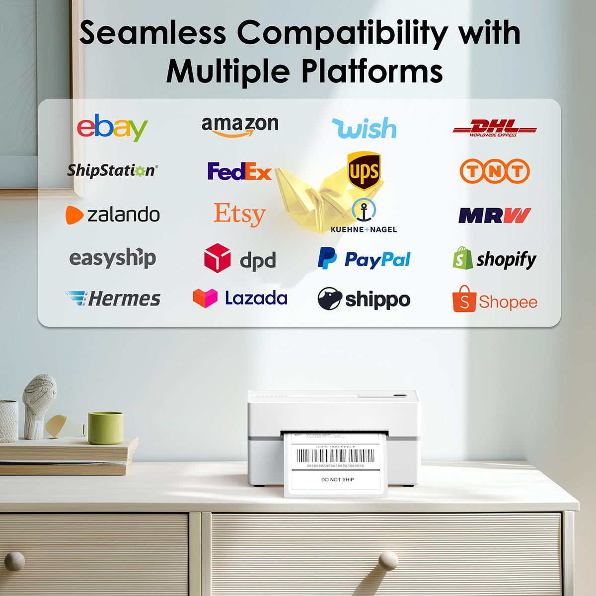 KNAON Bluetooth Thermal Shipping Label Printer, 4x6 Portable Thermal Address Label Printer for Small Business, Compatible with iPhone,Android,Windows,Mac–Works with Etsy Shopify USPS&More, White