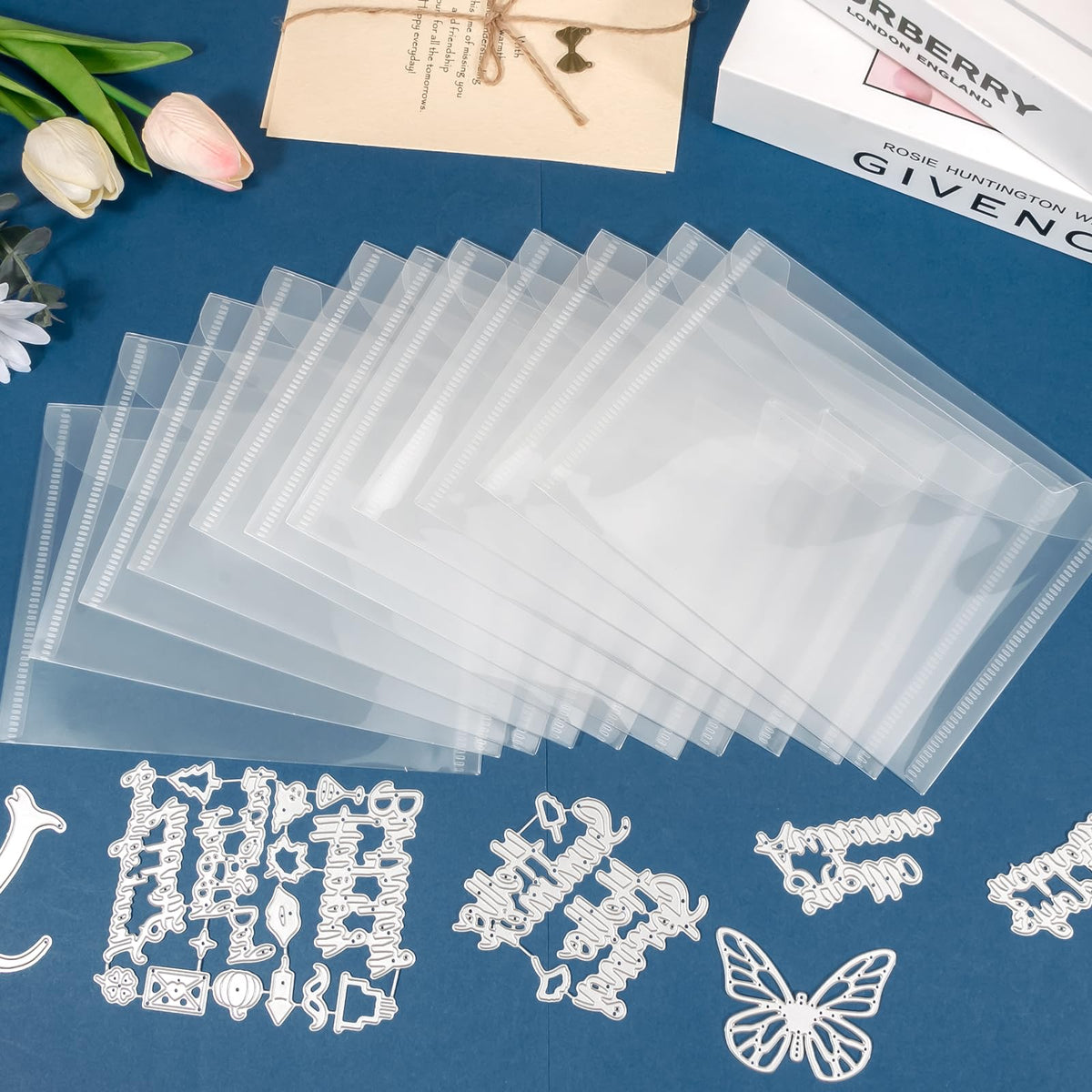 UNIMEIX 36 Pcs Stamp and Die Storage Pockets Reusable Storage Cases Seal Bags Transparent Plastic Folders for Cutting Dies Stencil Embossing Crafts (5.4" x 7.4")