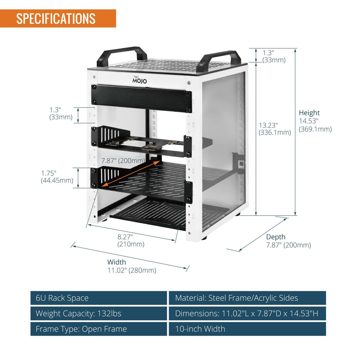 Tecmojo 6U Network Rack, 10 inch Mini Server Rack with 2 Side Translucent Panels & 2 Top Handles, 7.87 inch Deep, for 10 inch IT Equipment & A/V Devices, White