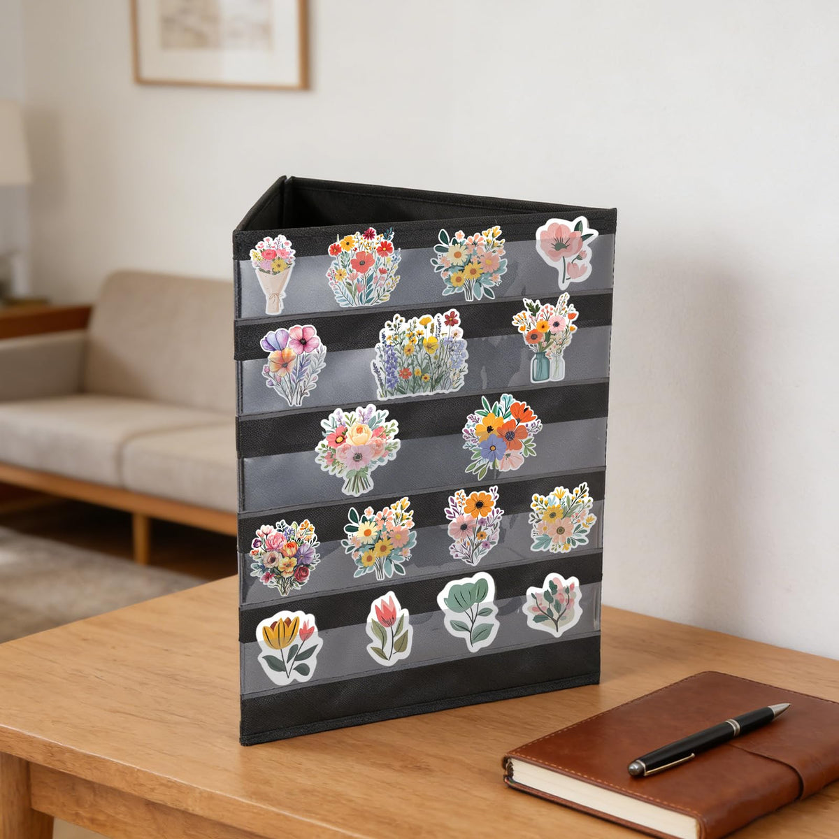 FUPMILPHRANX 2 Pcs 3 Sides 5 Layers Portable Stickers Display Stand for Vendors Big 4'' Stickers, Foldable Sticker Holder for Vendor Events & Small Business, No Assembly Required, Black, 16.5 x 40in