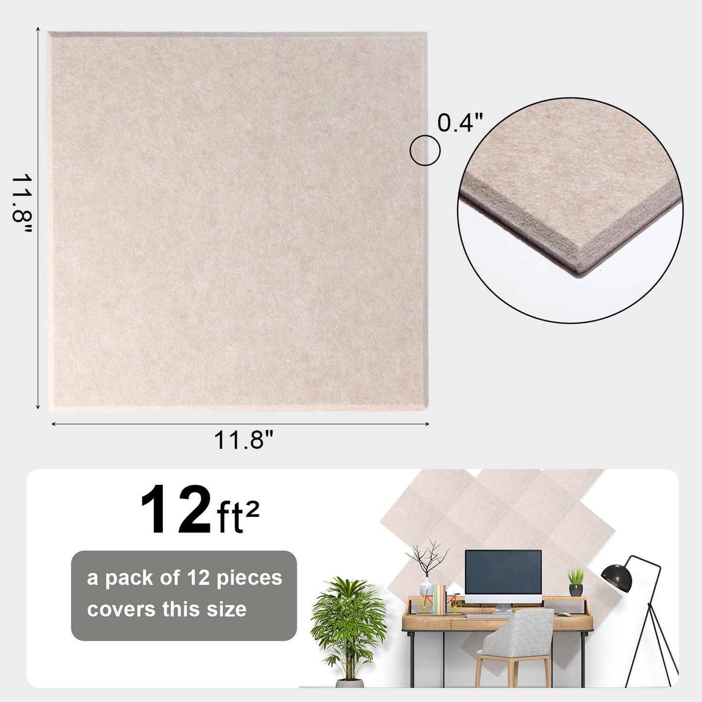 Durbles Acoustic Wall Panels - Noise Cancelling Tiles for Home Studio & Office - Quality Sound Proofing - Sound Proof Foam Panels for Walls - Easy to Install Insulation Tiles - 12 Pack (Beige)