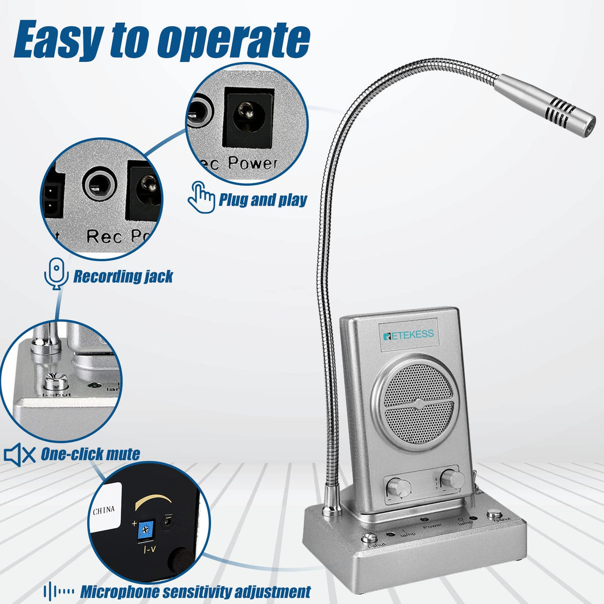Retekess TW102 Window Microphone Speakers, Window Intercom System, 8M Cable with Loud Outer Speaker, Intercom System for Business, Bank, School, Hospital