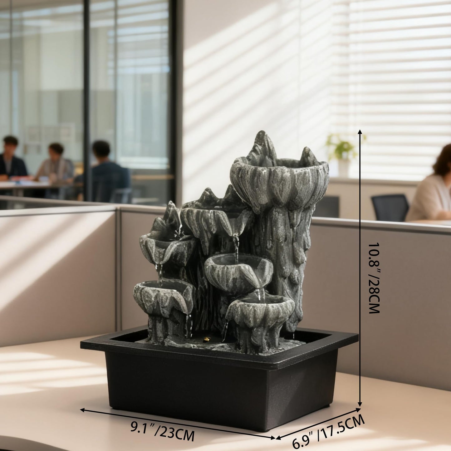 BIASUNS Indoor Cave Rock Waterfall Fountain with Warm Light,Tabletop Fountain with Planter Niche, Zen Water Feature for Home Office Desk Decor
