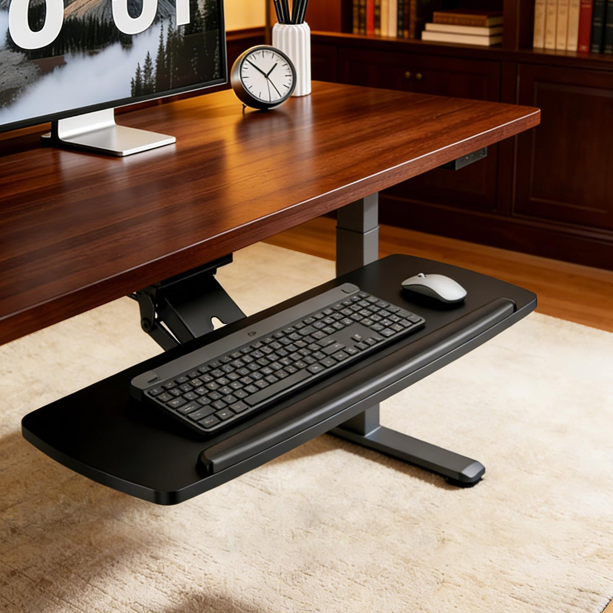 AX WABER Keyboard Tray Under Desk with Storage Drawer, Height Adjustable Keyboard Tray Slide Out 360° Swivel Tilt, Ergonomic Under Desk Mount Keyboard & Mouse Holder for Gaming Home Office, 28''x11''
