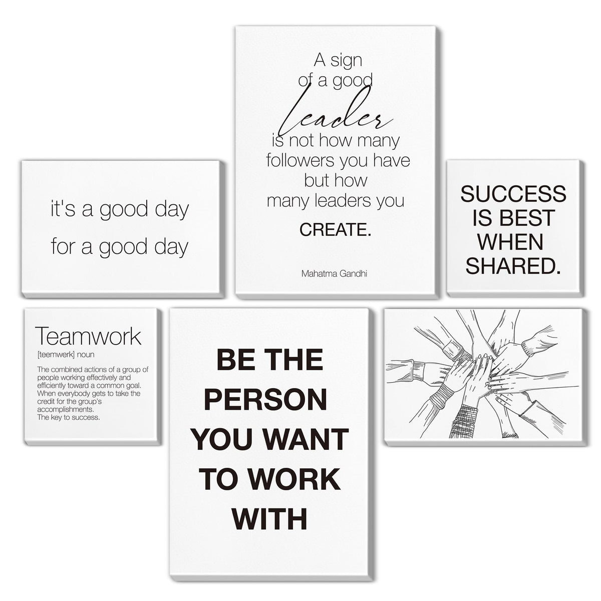 Teamwork Wall Art for Office Motivational Team Office Artwork for Wall Decor Inspirational Modern Posters Set of 6 Framed Leadership Canvas, Team Gifts