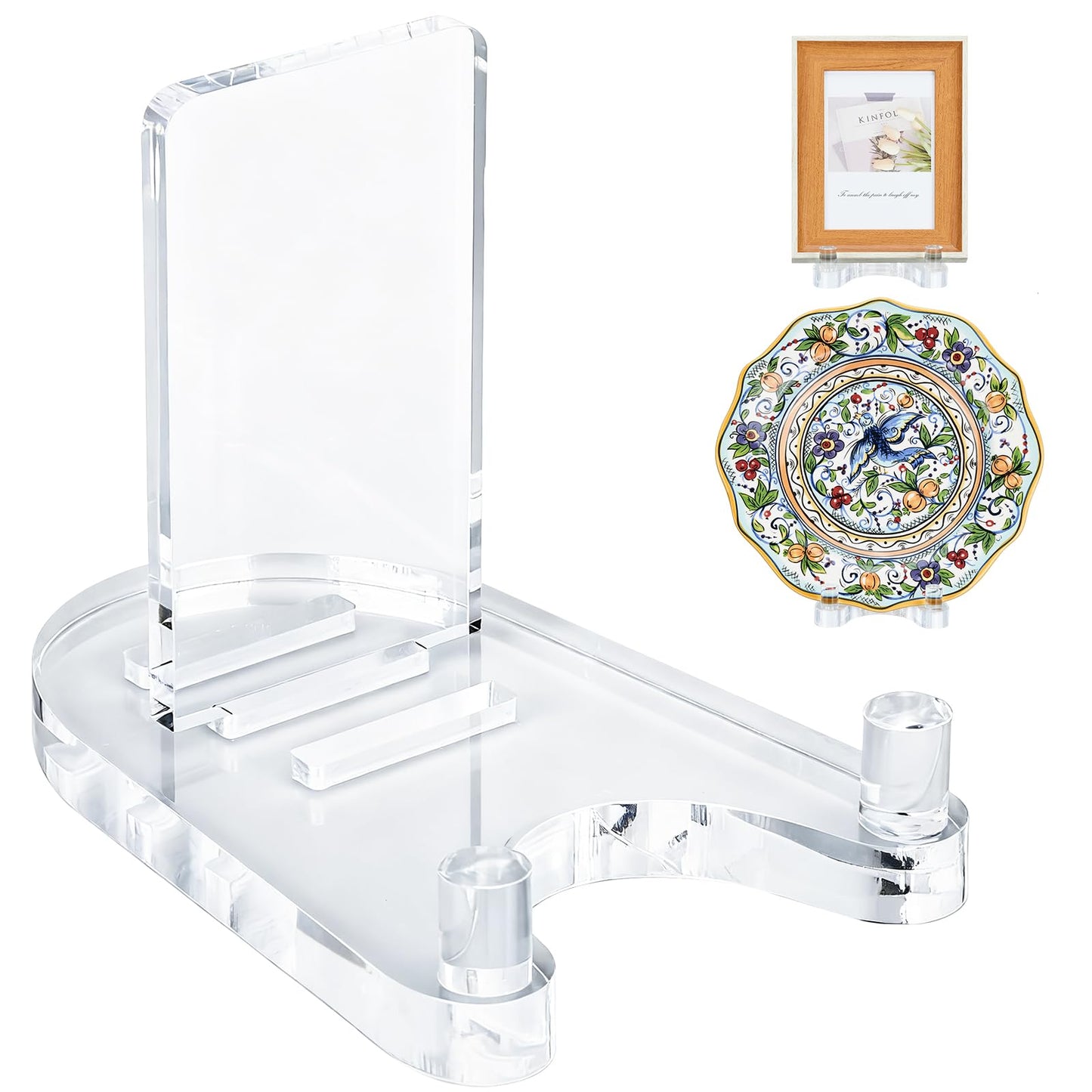 milldou Acrylic Easel Display，Plate Stand for Display，Adjustable Clear Display Holder for 7" to 12" Platter, Book, Card, Frame, Picture, Artwork, Plaque ( Large-1pc 7"-12")